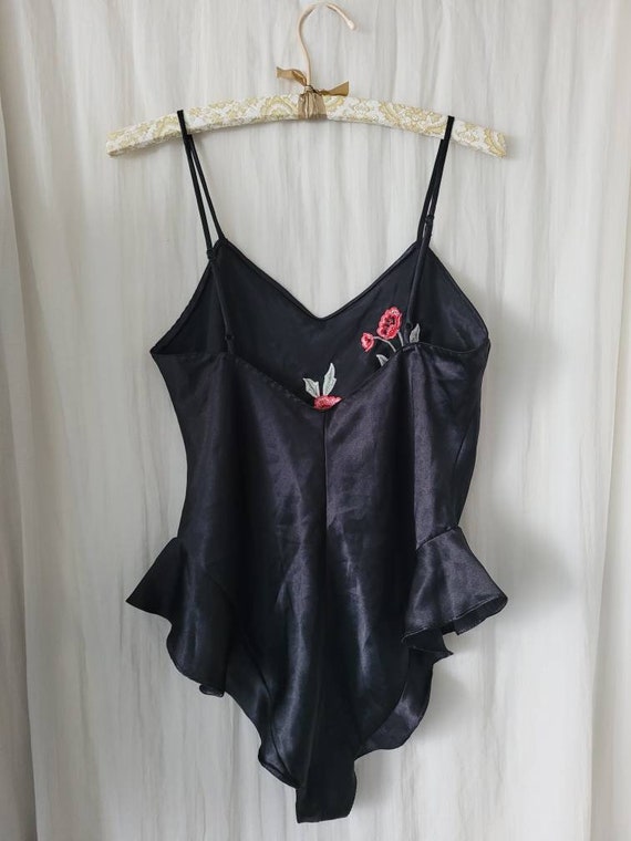 S Vintage Delicates, Black Satin, Romper, Teddy, … - image 2