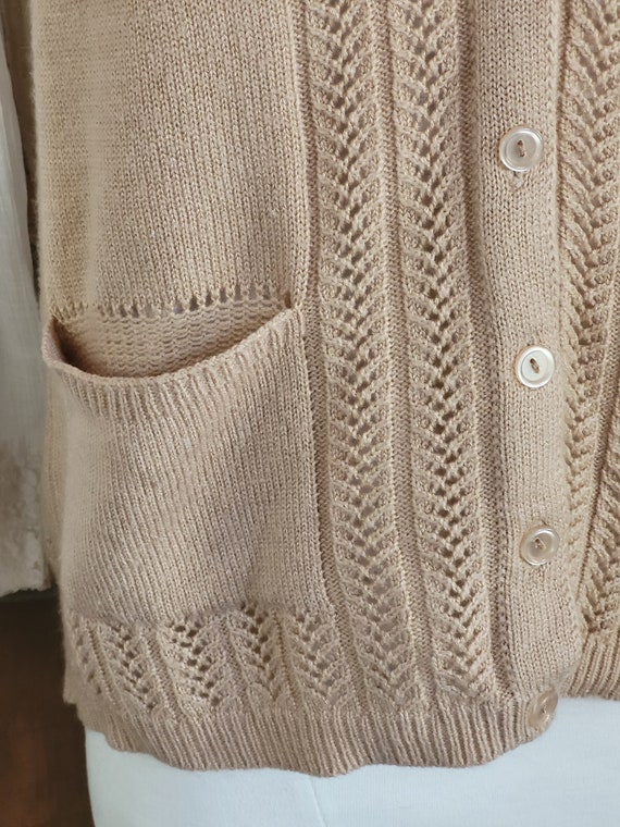 L Vintage, Beige Pointelle Knit, Sweater Vest - image 4