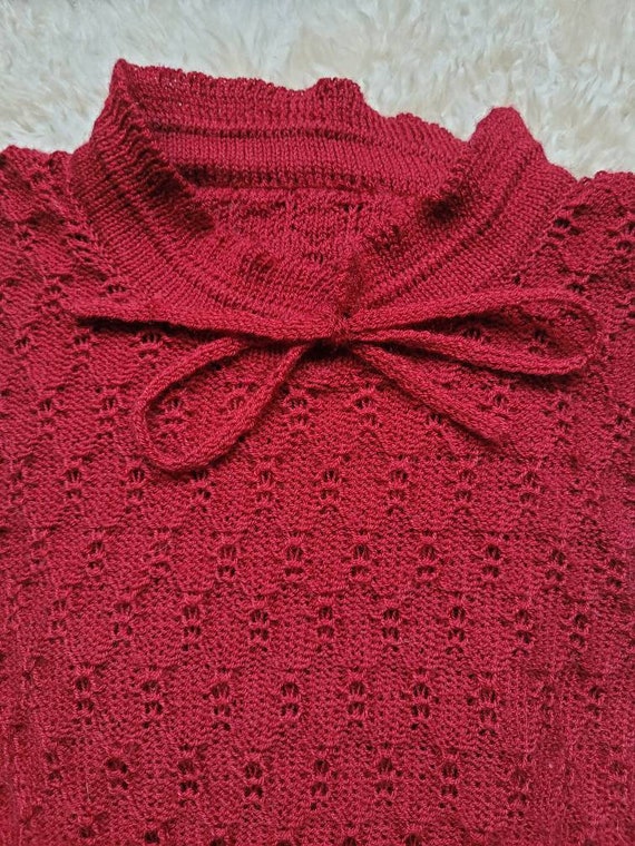 S 70's Handknit Pointelle, Burgundy, Drawstring C… - image 7