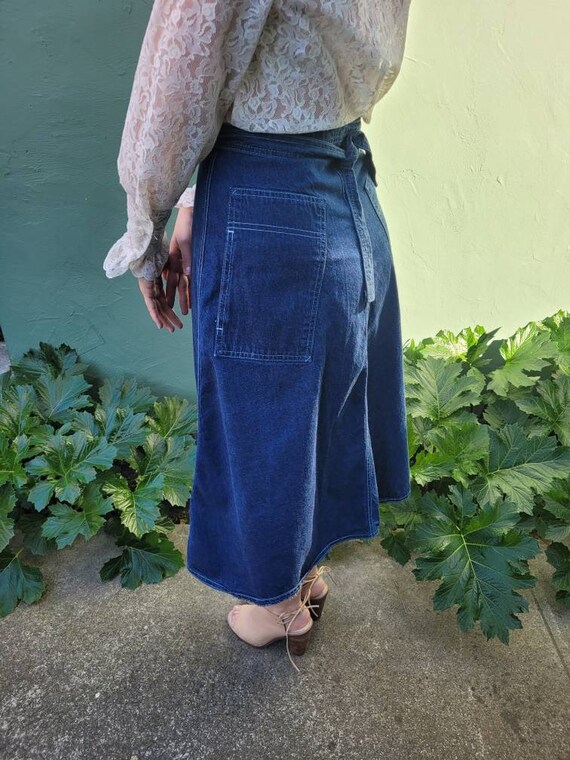 M 70's Denim, Apron Wrap Style, Midi Length Skirt… - image 5