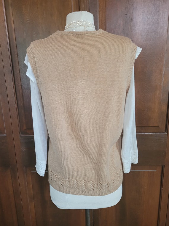 L Vintage, Beige Pointelle Knit, Sweater Vest - image 8