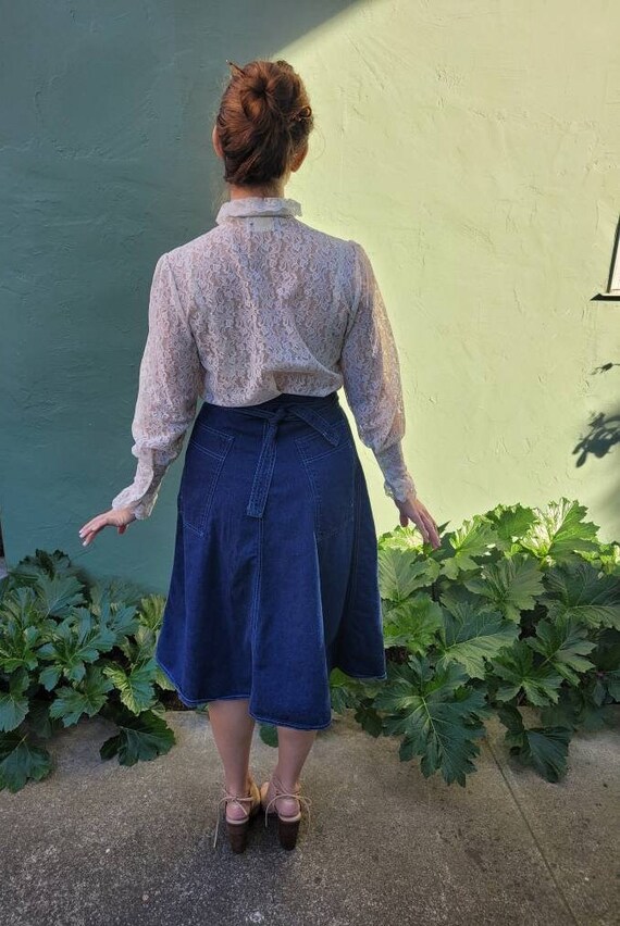 M 70's Denim, Apron Wrap Style, Midi Length Skirt… - image 2