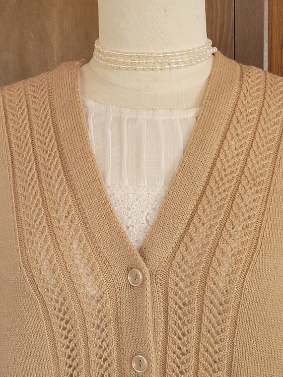 L Vintage, Beige Pointelle Knit, Sweater Vest - image 3