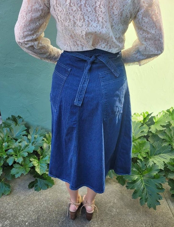 M 70's Denim, Apron Wrap Style, Midi Length Skirt… - image 6