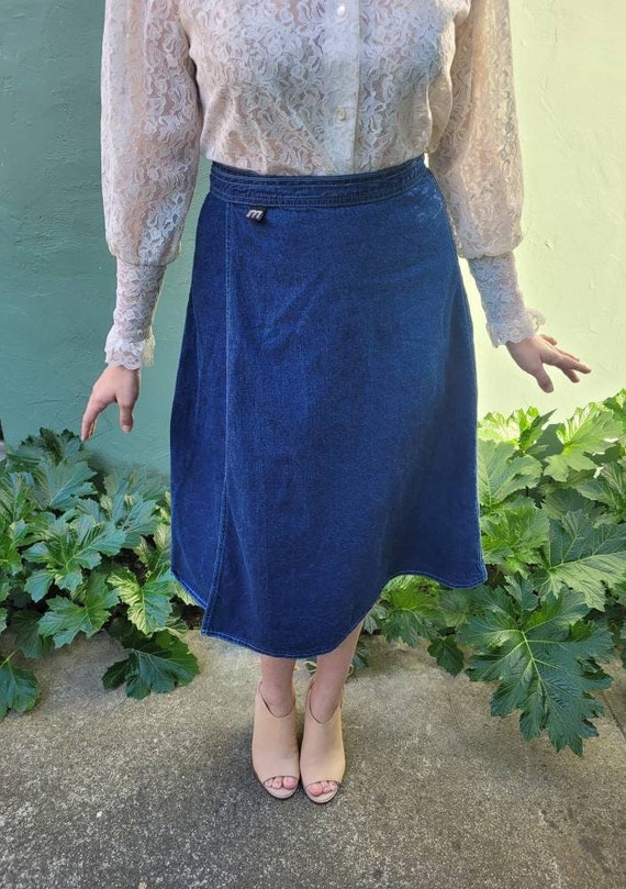 M 70's Denim, Apron Wrap Style, Midi Length Skirt… - image 4