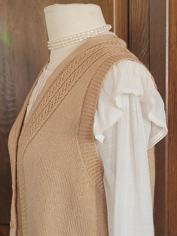 L Vintage, Beige Pointelle Knit, Sweater Vest - image 7