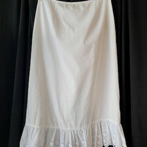 M Vintage, 100% White Cotton, Slip Skirt, with Fluttery Eyelet Lace Trim Hem