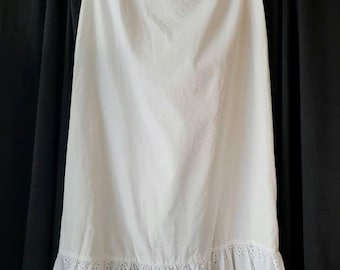 M Vintage, 100% White Cotton, Slip Skirt, with Fluttery Eyelet Lace Trim Hem
