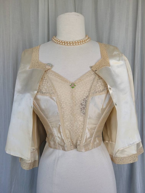 M 1920's Antique Champagne 100% Silk, Cropped and… - image 2