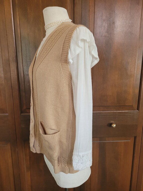 L Vintage, Beige Pointelle Knit, Sweater Vest - image 6