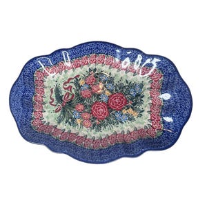 Prato pequeno de cerâmica polonesa Unikat nº 3167 - Edição Especial Buquê de Rosas de Natal