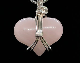 Rose Quartz Heart Shaped Crystal Necklace/ Rose Quartz Crystal Jewelry/ Heart Chakra Healing Jewelry