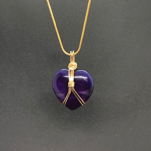 Purple Agate Heart Shaped Crystal Necklace/ Gold or Silver Purple Agate Jewelry