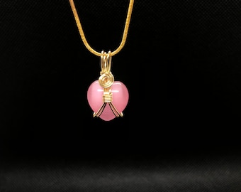 Pink Cat's Eye Dainty Heart Shaped Crystal Necklace/ Pink Cats Eye Jewelry/ Healing Necklace/ Gold or Silver