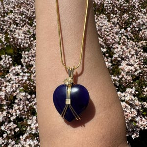 Colar com cristal em formato de coração de ágata roxa / Joias de ágata roxa em ouro ou prata