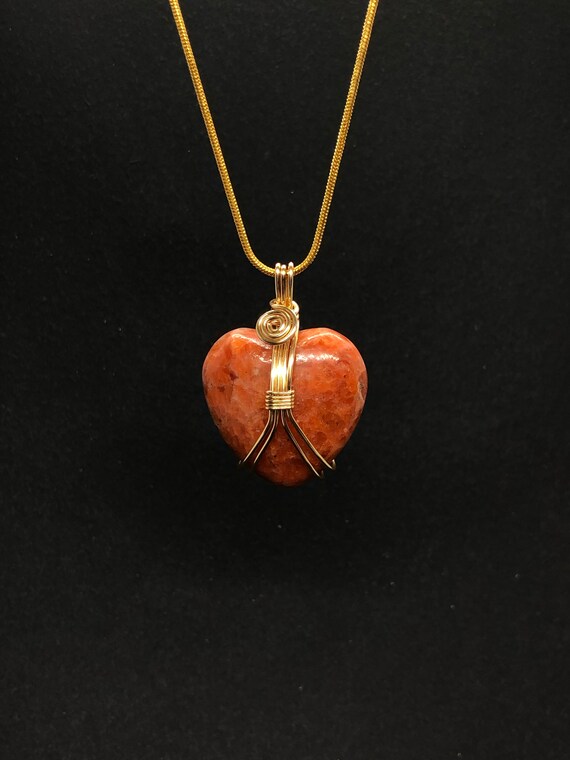 Orange Calcite Heart Shaped Necklace Orange Calcite Jewelry
