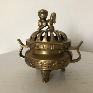 Vintage Brass Foo Dog Incense Burner