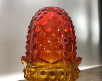 Orange Yellow Fairy Lamp 4.5” Hobnail Glass Vintage