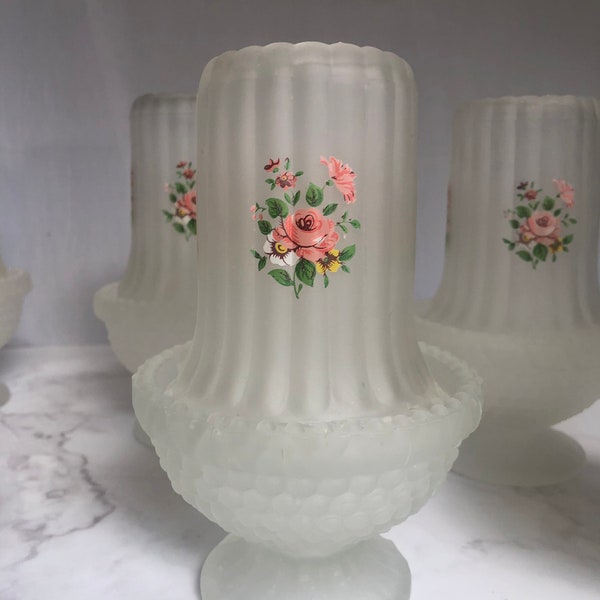 Vintage Westmoreland Frosted Satin Glass Fairy Lamps with Flowers