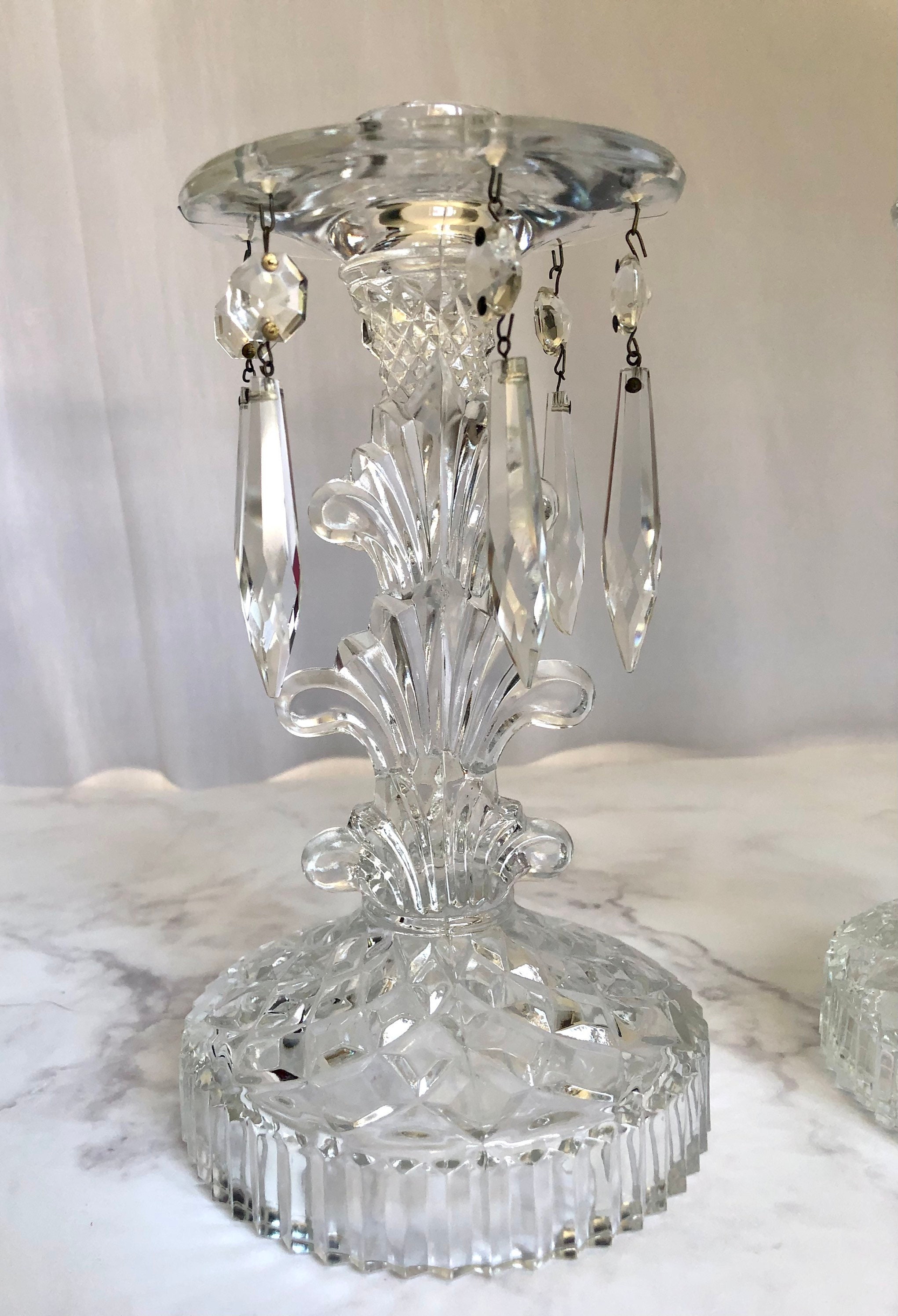 Vintage Crystal Candlestick Holders Set of 3 Antique Glam Decor Dangle ...