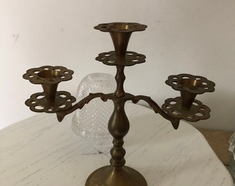Vintage Brass Scalloped Edge 3 Candle Candlestick Holder Candelabra