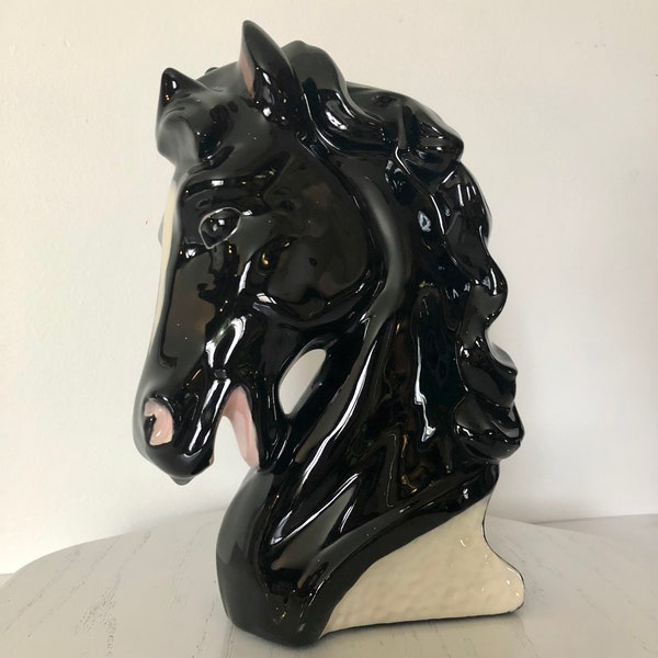 Vintage 11” Black Beauty Ceramic Midcentury Horse Head Bust