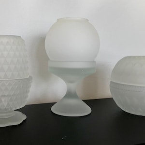 Frosted Glass Vintage Fairy Lamps - Indiana Glass, Diamondpoint, Globe candle holders