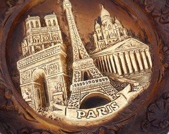 Paris Souvenir Antique Wall Plaque 9" Hanging