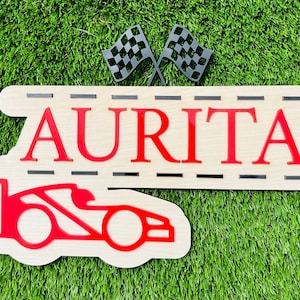 F1 themed 3D effect name sign, F1 personalised name sign, F1 gift idea, Boy/Girl F1 bedroom sign, F1 wooden Sign