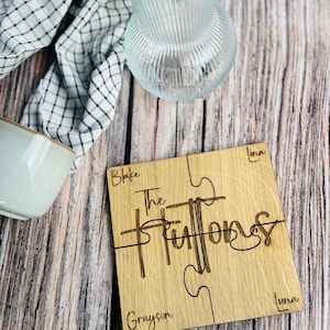 Personalised Family Coaster, Puzzle Coaster, Gift Ideas for Family, Family Coaster Set with Family name