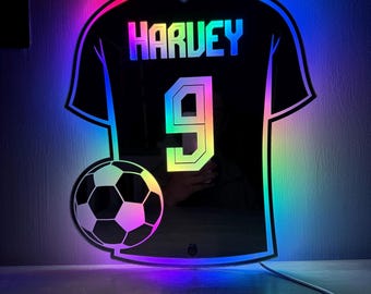 Personalised LED Football Shirt | Mirror LED light | Football Gift | Birthday Gift | Personalised Gift | Football Shirt | Football Kit