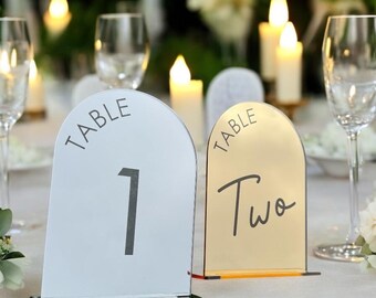Mirror Arch Wedding Table Numbers | Gold or Silver Acrylic