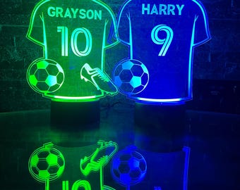 Personalised LED Football Shirt | Football Night Light | Personalised Multicolour Football Shirt | Remote control Night Light