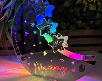Personalised Moon Stars LED Mirror Sign | Custom Family Names Night Light