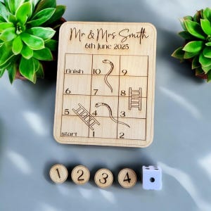 Personalised Table Wedding Games | Party Favours | Wooden Favours | Wedding Keepsake Gift | Christening Favours | Snakes & Ladders