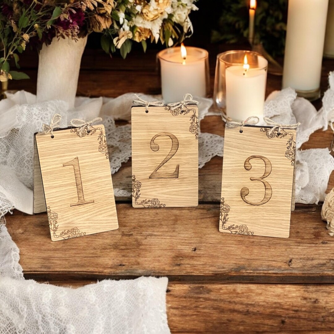 Rustic Design Table Number Rustic Oak Wedding Table Numbers | Engraved Floral Decor - Etsy