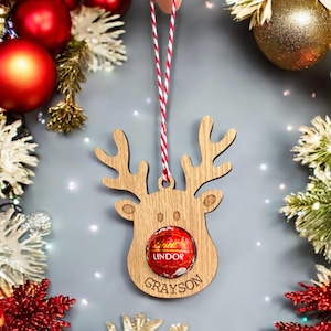 Décoration d'arbre de Noël porte-chocolat renne | Présentoir à chocolats personnalisé | Remplisseur de bas de Noël | Support Lindt Lindor