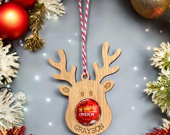 Reindeer Chocolate Holder Christmas Tree Decoration | Personalised Chocolate Holder | Christmas Stocking Filler | Lindt Lindor Holder