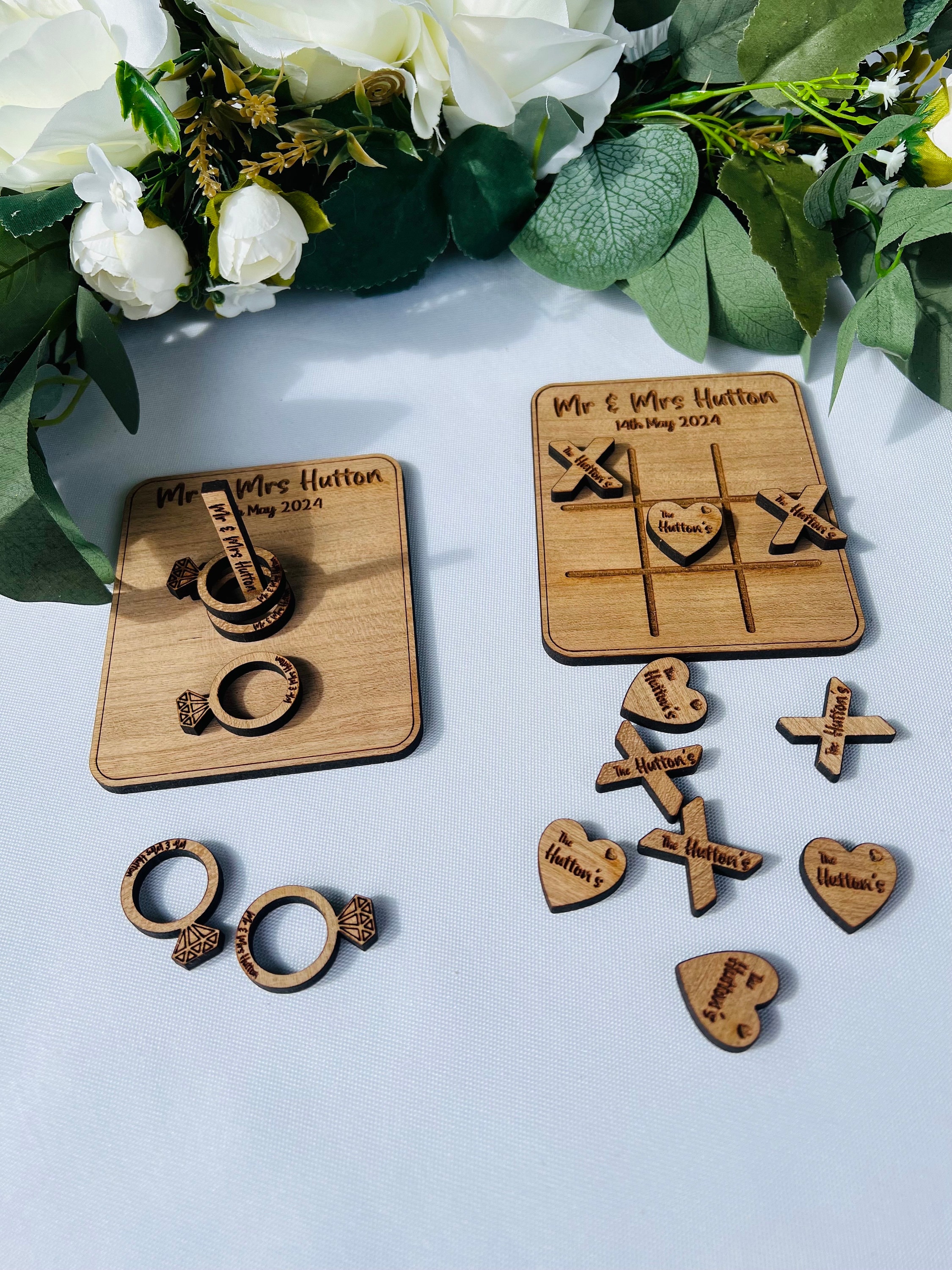 Personalised Table Wedding Games | Unique Wedding Favours | Ring Toss | Wedding Keepsake Gift | Wedding Ideas | Hearts & Crosses
