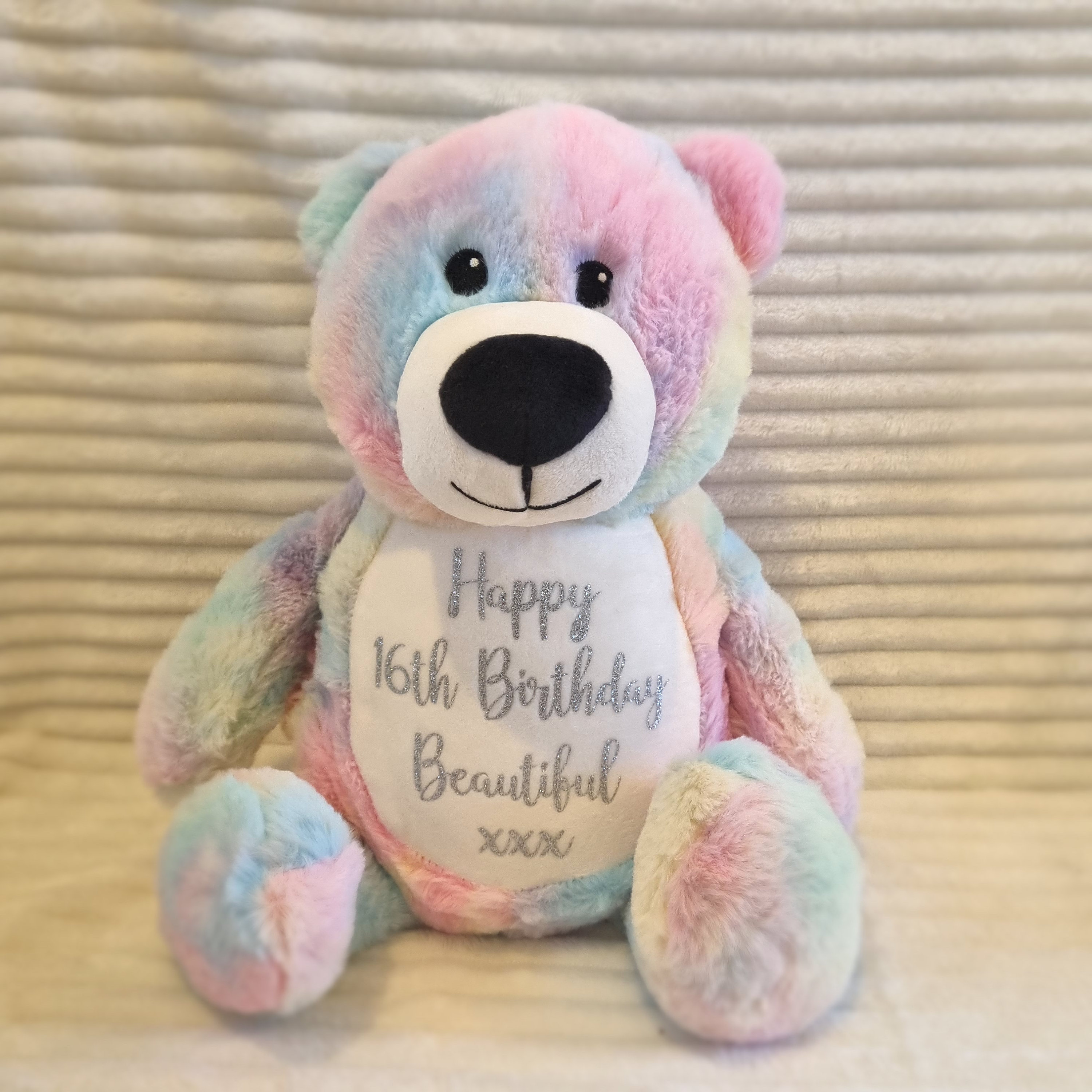 Personalised WEIGHTED Memory Bear, Birth Weight Bear, Teddy Bear, Bereavement Bear, multicoloured Teddy, pride Teddy, watercolour teddy