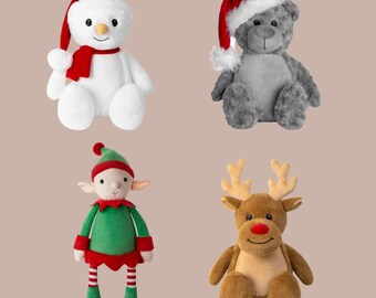 Personalized Weighted Christmas Plush, Birth Weight Bear, Reindeer, Elf, Snowman
