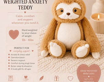 Weighted Anxiety Sloth Teddy 1–6lb | Personalised Comfort Bear for Calm & Sensory Support