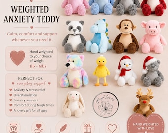 Weighted Anxiety Teddy, Calming Plush Bear, Personalized Gift