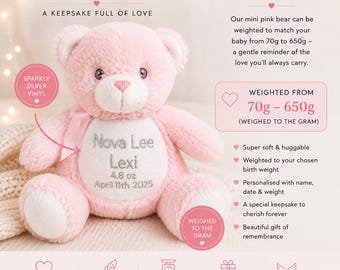 Baby loss Personalised WEIGHTED Miscarriage Pink Bear