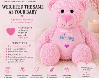 Personalised Birth Weight Bear | WEIGHTED the Same as Your Baby | Custom Baby Weight Keepsake