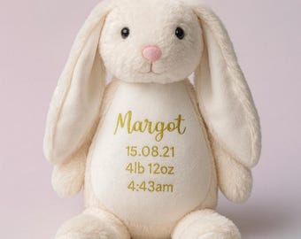 Weighted to Baby’s Exact Weight | Personalised Birth Weight Bunny Teddy |  | Baby Keepsake | NICU, Rainbow & Angel Baby Gift