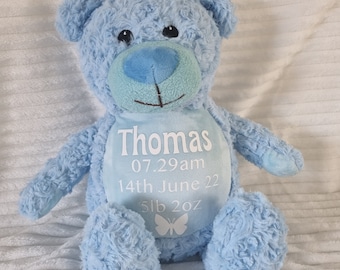 Personalized Blue Weighted Memory Bear, Birth Weight Teddy, Baby Gift