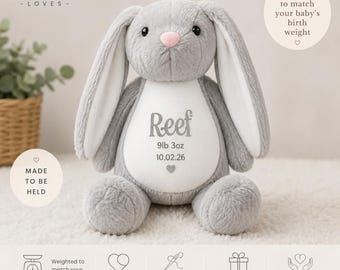 Personalised Birth Weight Bunny | Weighted to Baby's Exact Weight, Keepsake