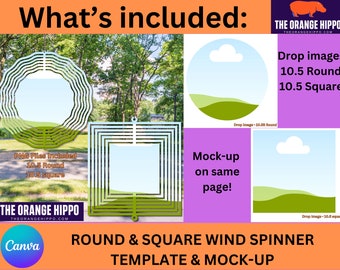 Wind Spinners Templates plus Mock ups - 10.5 inch Round & Square Sublimation PNG | Instant Download