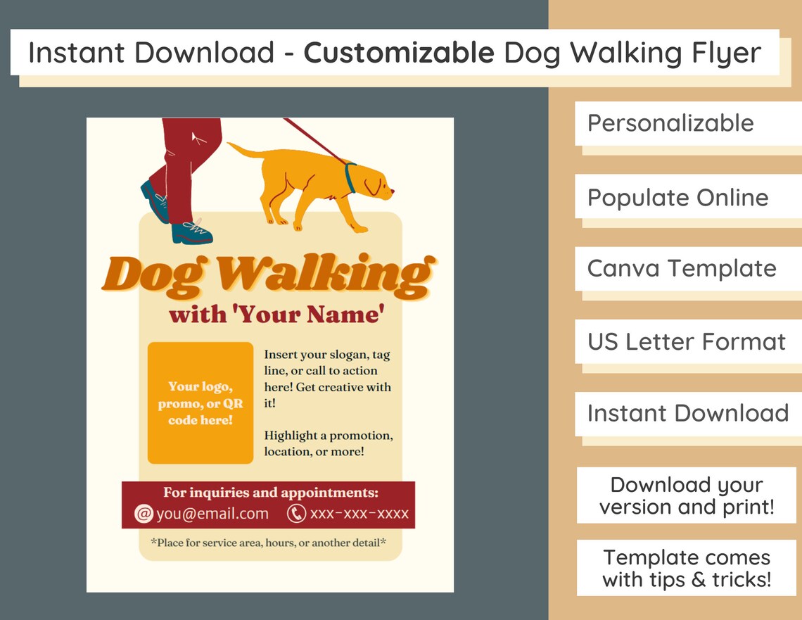 Dog Walker Flyer Dog Walking Template Canva (Instant Download) Etsy